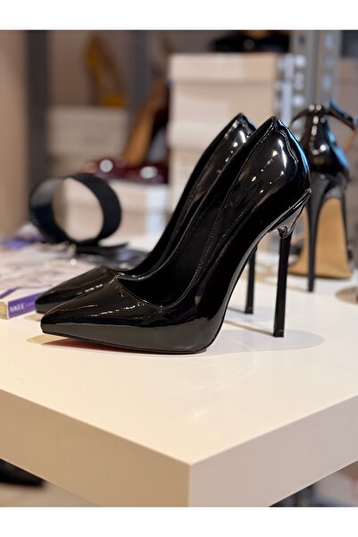 New Stiletto Store Stiletto siyah rugan 13 cm topuk 1 cm platform