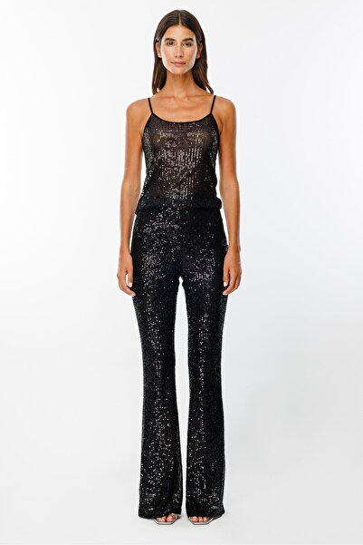 Moda İlgi Modailgi İspanyol Paça Payet Pantolon Siyah