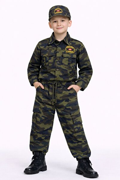 Nacar Erkek Çocuk 23 Nisan 29 Ekim Asker Takım 3'lü Alt-Üst Takım (Şapka Dahi...