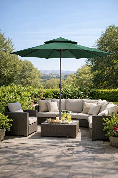 MARIA HOMES Premium Green Garden Umbrella 300cm Large Double Top Patio Paraso...