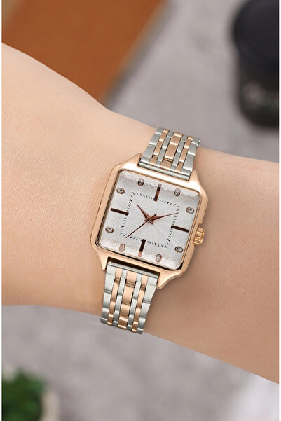naaksesuar Double Color Rose Steel Square Women's Watch