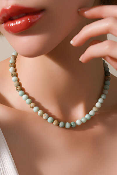 NBS Beautiful Naturel Stones Women's Amazonite Necklace Premium 8 mm Natural ...