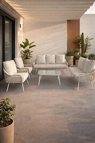 MARIA HOMES طقم كنب أنيق باللونين الأبيض والبيج مكون من 7 قطع مع طاولة قهوة ز...