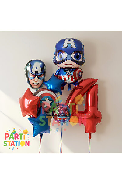 Parti Station Avengers Captain America 4 Year Old Birthday Balloon Set |   8 ...