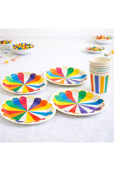 Partifabrik Colorful Carnival Cardboard Plate and Cup Set 8 Plates 8 Cups 23 cm