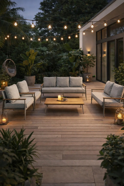 MARIA HOMES Modern 7-Piece Light Grey Sofa Set with Wooden Coffee Table – Con...