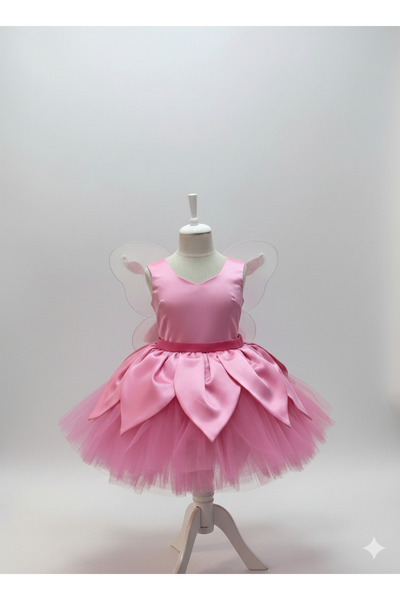 PRİNCESS Girl's Pink Satin Tinker Bell Costume,Girl's Party Costume,The Wings Are a Gift