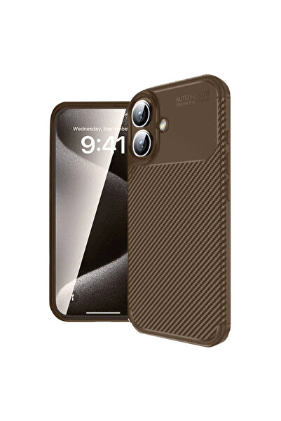 Najmaddin غطاء كربوني للآيفون 16 من نيو فيس مع تركيز تلقائي - بني