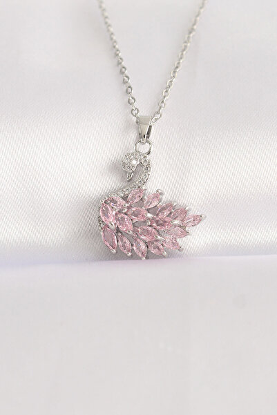 ANGELSS JEWELLERY 316L Steel Chain Silver Color Pink Zircon Stone Swan Figure...