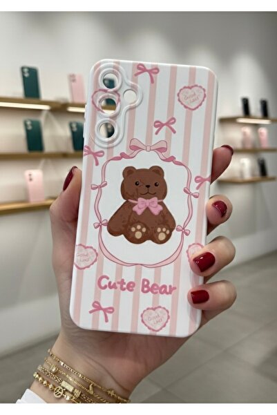 OVADA Samsung Galaxy A15 Uyumlu Ayıcık Ve Kurdele Desenli Silikon Kılıfı