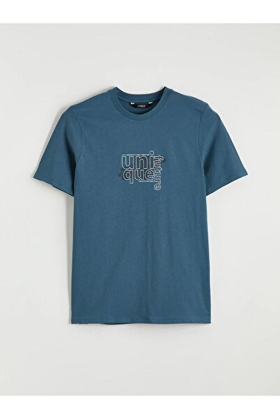 LC Waikiki Ανδρικό μπλουζάκι από χτενισμένο βαμβάκι με στάμπα Petrol Crew Nec...