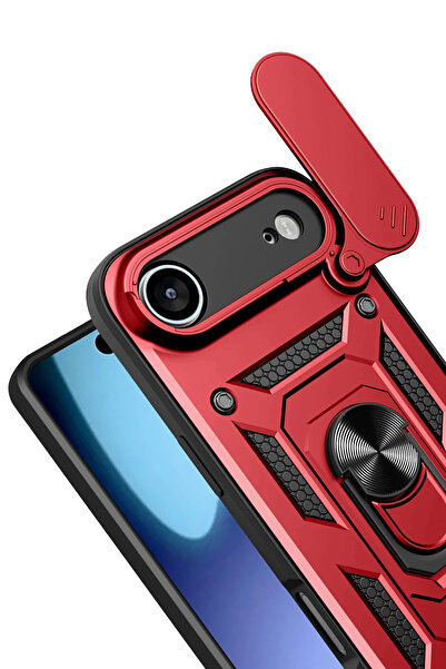 Epilons غطاء سيليكون لآيفون 17 إير مع حلقة للعدسة - أحمر