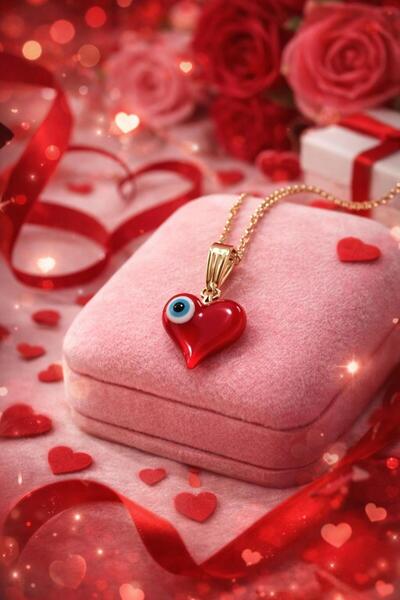 ZRN AKSESUAR Kolye ucu Kalpli Nazar Boncuğu Kolye Ucu kulp kısmı 14 K renk Mu...