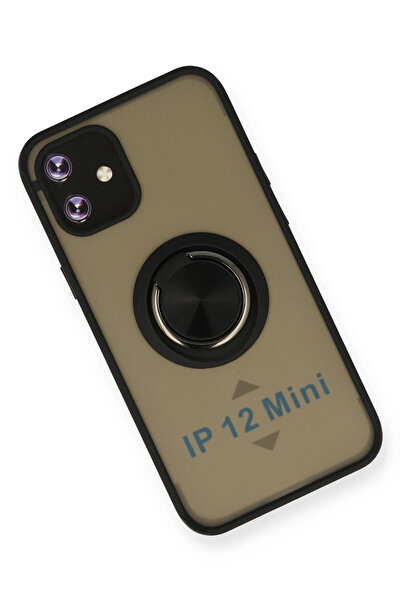 Najmaddin غطاء حماية نيو فايس آيفون 12 ميني من السيليكون مع حلقة مونتريال - أسود