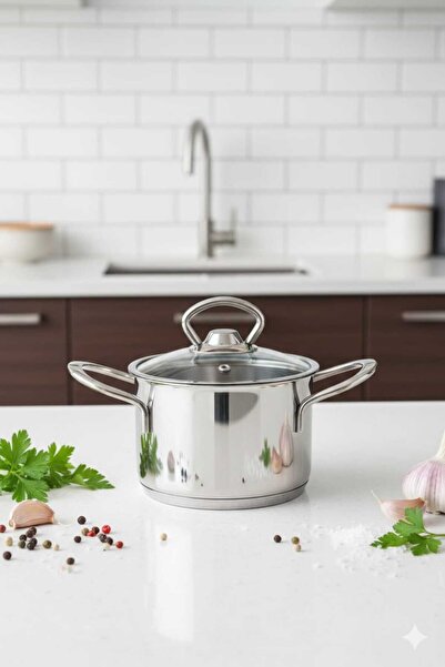 Funny Life Çelik Mini Derin Tencere 14x8 cm - Cam Kapaklı -Paslanmaz