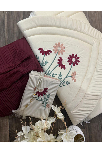 Gerenic طقم صلاة نسائي مطرز وفاخر يتكون من سجادة صلاة مبطنة بلون كريمي، وشرشف...