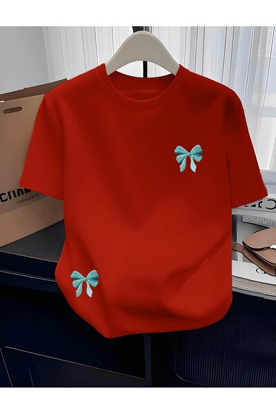 yombaa Decorated Bow Printed Short Sleeve T-Shirt