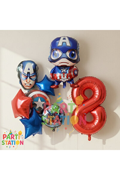 Parti Station Avengers Captain America 8 Year Old Birthday Balloon Set |   8 ...