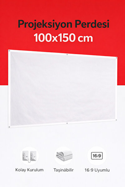 Weskam Ev Sineması Projeksiyon Perdesi 100x150 cm Duvar Tipi Katlanabilir Taş...