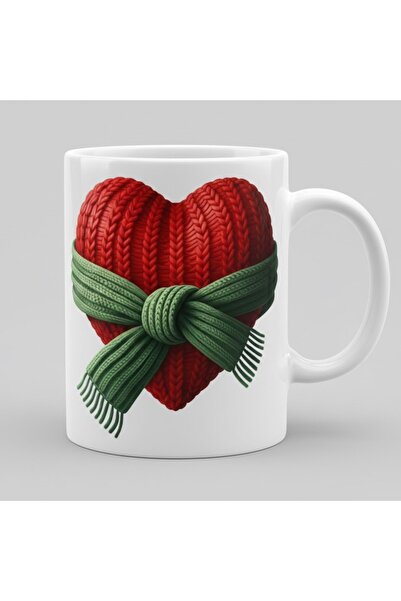 sartre art كوب محبوك على شكل قلب مريح - كوب هدية شتوي رومانسي بقلب أحمر وفيون...