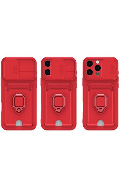 Epilons حافظة آيفون 16 زوما من السيليكون مع حامل لبطاقات العمل - أحمر