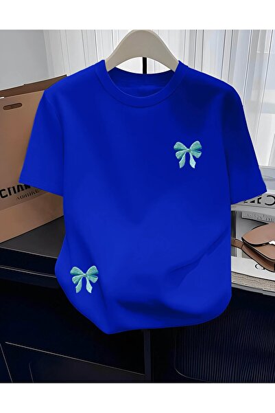 H&GHAMLEGİYİM Decorated Bow Printed Short Sleeve T-Shirt