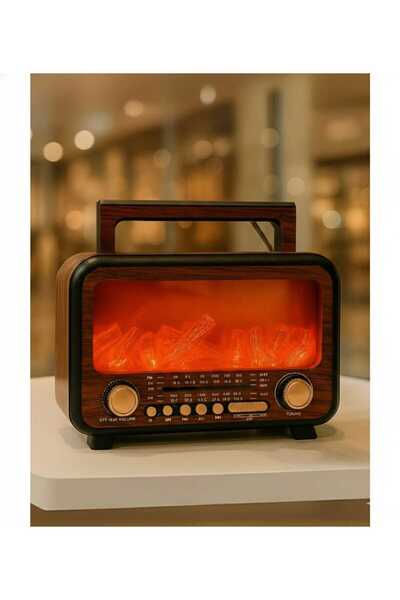 şömine görümlü radyo güneş enerji ile sarj bluetooth bağlantı ahşap nostaljik radyo şömine radyo