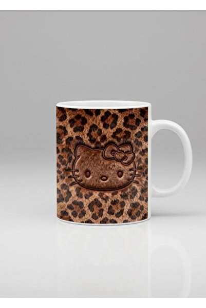 sartre art Hello Kitty Leopar Kupa - Kabartma Leopard Print Hello Kitty Desen...