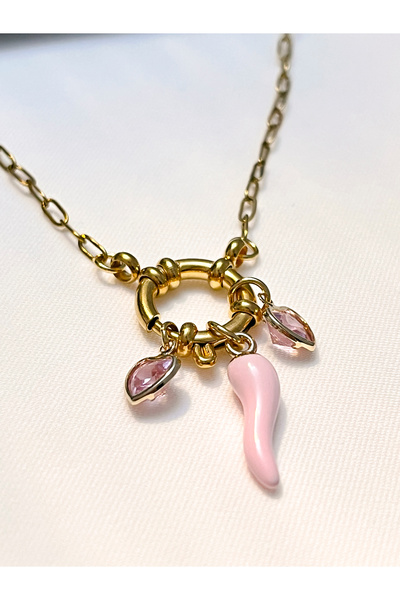 Berilya Aksesuar قلادة من الفولاذ بتصميم الحب والحظ مع شكل الفلفل الحار وتفاص...