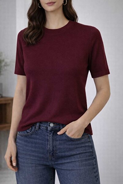JM Short Sleeve Crew Neck Lycra Knitwear Blouse