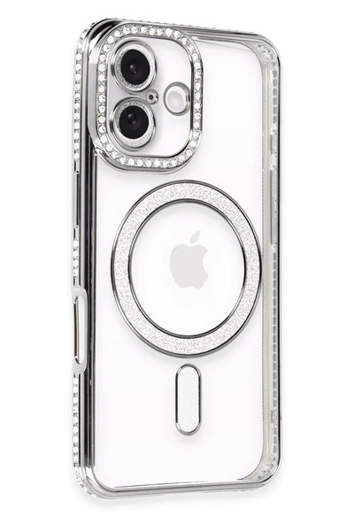 Najmaddin حافظة نيو فيس لآيفون 16 بلس، حافظة مغناطيسية لامعة بتصميم مرح - رمادي