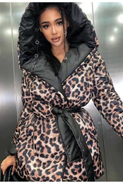 Nobrand Women's reversible leopard jacket with hood, drawstring waist, thick ...