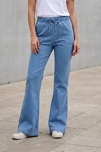 Kirazgym Women's Spanish Flare Jeans with Elastic Waist and Lace-Up Detail, W...