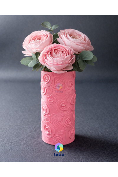 Tetra Craft Pembe Gül Desenli | Dekoratif Vazo | Sevgililer Günü