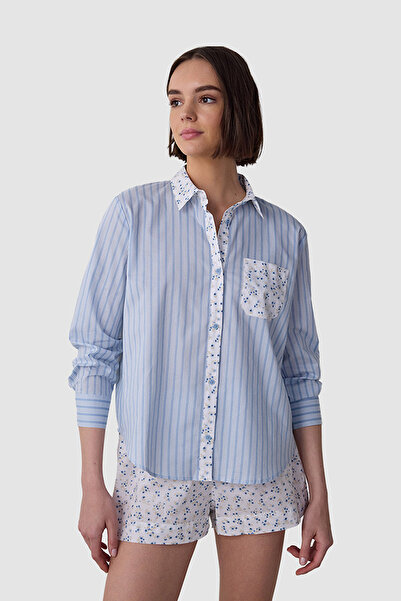 Penti Shirt Collar Long Sleeve Shorts Pajama Set