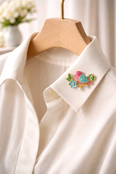 mosmoda İncili Pembe Kuş Broş, Küçük