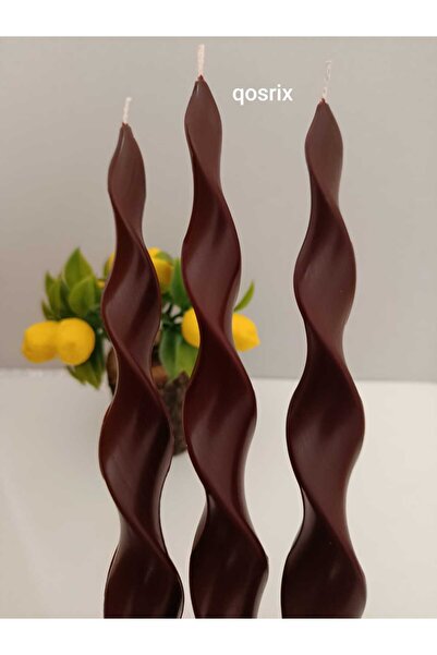 qosrix 3'lü Bordo Burgulu Şamdan Soya Mumu Doğal Kokulu Uzun Çubuk Konik Burg...