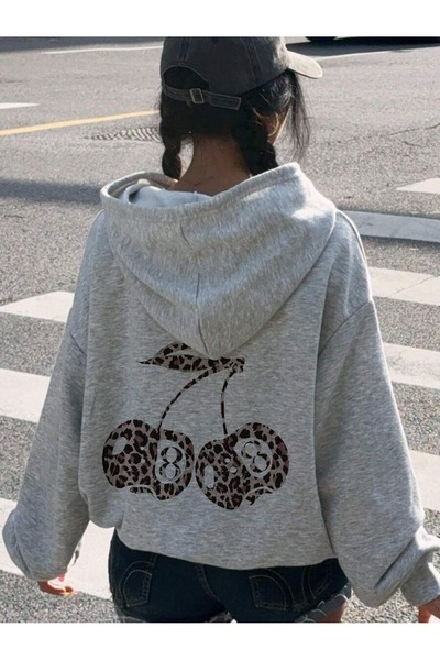 SVART WEAR Παιδικό φούτερ με κουκούλα με στάμπα λεοπάρ και κεράσια, 100% βαμβάκι