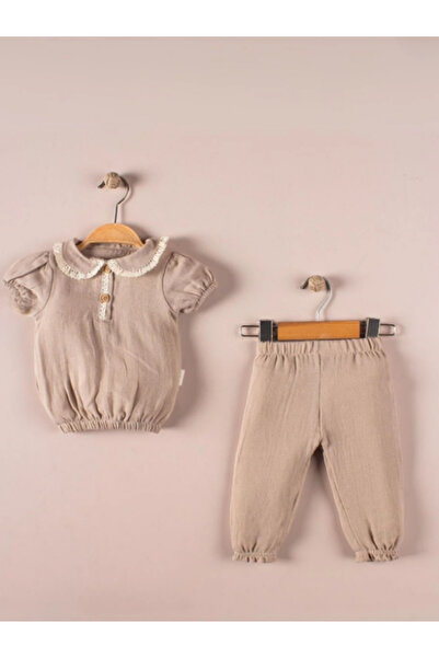 Lumbi Baby Scalloped Collar Detailed Short Sleeve Baby Girl 2-Piece Set