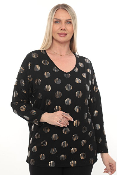 QRUVAZE Plus Size V-Neck Polka Dot Print