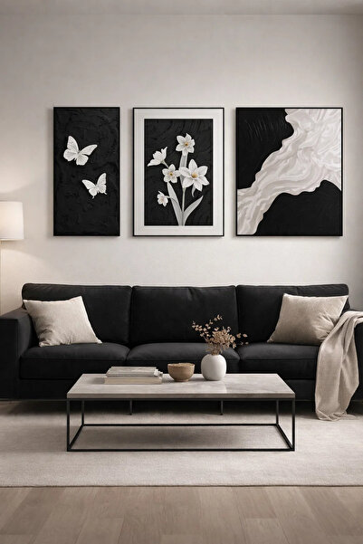 MARIA HOMES طقم لوحات جدارية عصرية مكون من 3 قطع باللونين الأبيض والأسود، بتص...