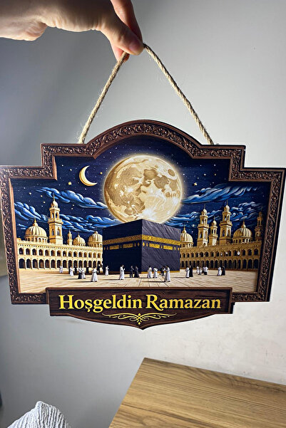 karanca parti süs Ahşap Kâbe Temalı Hoşgeldin Ramazan Kapı Süsü Ya Şehri Rama...