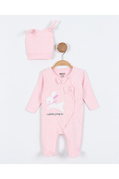 VOY KİDS Kız Bebek Yeni Doğan 0-3 / 3-6 Aylık Şapkalı Tavşan Baskılı Mevsimli...