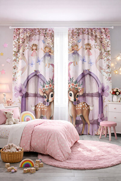 HOMESSA Baby Kids Room Double Winged Background Curtain with Cute Deer Pattern