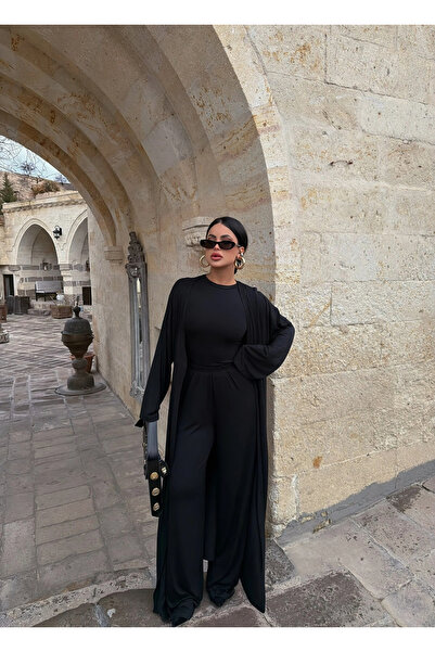 kırmızı butiks Μαύρο Τριπλό Σετ Sandy Basic