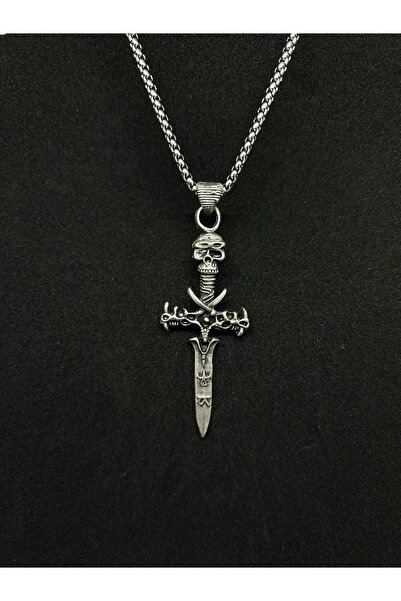 RAVENTO SKULLBLADE – Kurukafa Detaylı Kılıç Figürlü Çelik Kolye