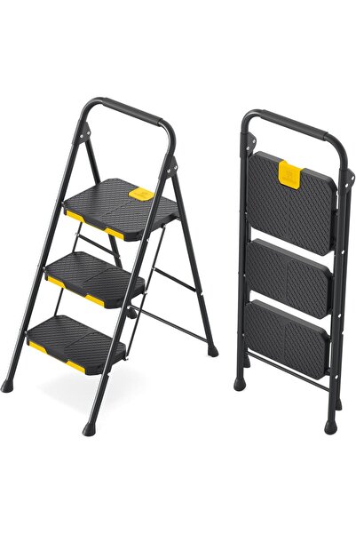Cady One three-step folding ladder wide, non-slip footrests; heavy-duty equip...