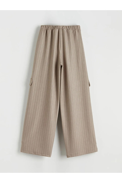 LC Waikiki Pantaloni pentru fete LCW Kids bej cu dungi cu talie elastică