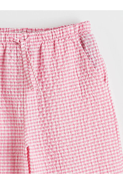 LC Waikiki Lcw Eco Pink Plaid Girls' Pants with Elastic Waist