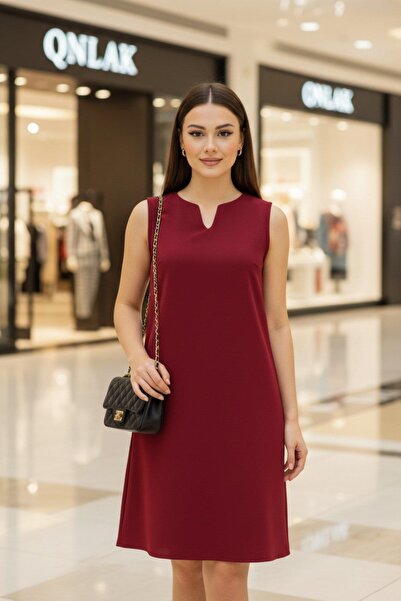 Mossta Casual Elegance Sleeveless Basic Imported Crepe Dress - Burgundy